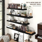 Venusmiles Floating Shelves for Wall, 24 Inch Wide x 12 Inch Deep Floating Shelves, Long Wood Floating Wall Shelf Shelves for Living Room Bathroom Bedroom Kitchen Home - (Black, 24" W x 12" D x 2" H)