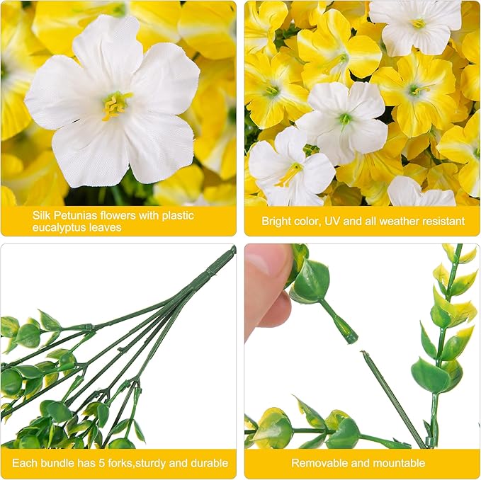 INSPRING Artificial Hanging Flowers for Outdoors Baskets Spring Fake Plants Outdoor Decoration, UV Resistant Faux Morning Glory in Planter Look Real Silk Flowers for Outside Patio Porch Balcony Garden