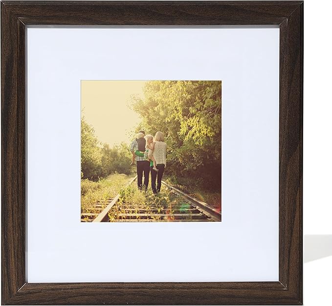 KTKDE 8x8 Picture Frames Walnut Woodgrain with Removable Mat for 4x4 Photo,Modern Style Wood Composite Frame Rustic Photo Frame Set with Real Glass for Wall Mount & Table Top Display