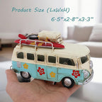 Vintage Mini Camper Van Decor, Tropical Flower Decals, Coastal Beach Style Ornament for Shelf Table Home Decoration, Light Blue