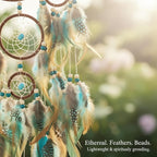 Life Tree Dream Catcher with Chakra Crystals - Handmade Brown Blue 5-Ring Wall Hanging for Bohemian Home Decor