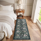 Washable Runners for Hallways Area Rugs 2x6 Black Green Vintage Floral Botanical Pattern Perfect for Soft Hallway Rug Carpet for Kitchen Bedroom Bathroom Laundry Room