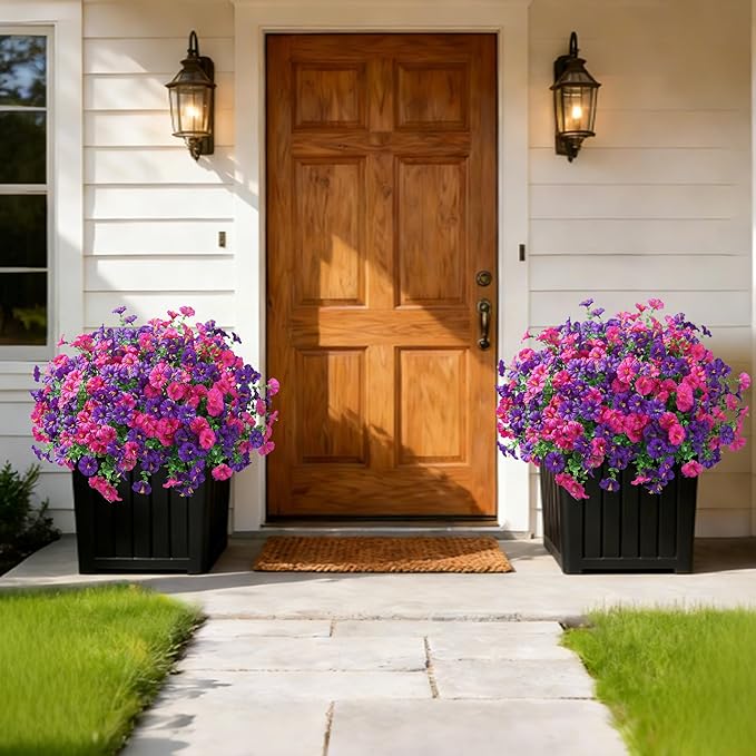 Ivydale 24 Bundles Artificial Flowers for Outdoors Spring Summer Porch Decor, Faux Petunias Plants Outdoor Realistic UV Resistant Silk Flowers for Outside Planters Patio Window Garden Yard Home