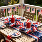 4 PCS Mini 4th of July Patriotic Kitchen Cabinet Wreaths Small Red White and Blue Floral Swag Wreath for Front Door with Forsythia Flowers Independence Day Hanging Wreaths for Memorial Day Porch Wall