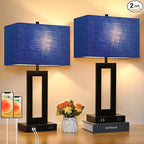 Set of 2 Touch Control Table Lamps with 2 USB Ports&AC Outlet, 3-Way Dimmable Modern Nightstand Lamp Sets, Bedside Desk Lamps for Bedroom Living Room End Tables Reading, Bulbs Included, Blue Shade