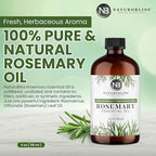 NaturoBliss 100% Pure Rosemary Essential Oil Therapeutic Grade Premium Quality (4 fl. oz) with Glass Dropper, Perfect for Aromatherapy
