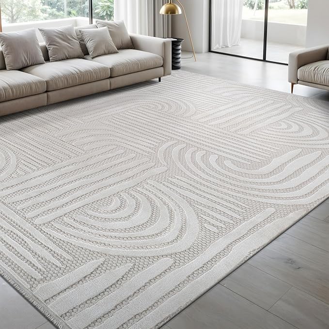 Modern Indoor Rug Orbit 8x10 Area Rugs for Living Room Luxury Kitchen Bedroom Durable Soft Geometric Durable Low and High Pile Stain Resistant Non Shedding Area Carpet 8x10