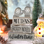 Lineshading 4 Pcs Winter Table Decorations Wooden Mittens Decor Winter Tiered Tray Decor Rustic Snowflake Mittens Block Signs Gift Farmhouse Christmas Centerpiece for Wonderland Party Kitchen Home