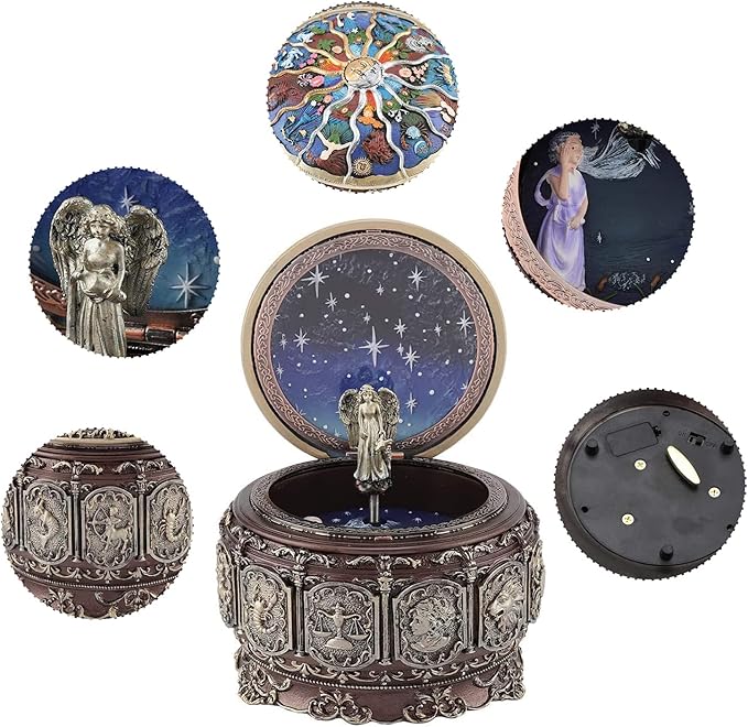 Vintage Music Box Constellation Style Plays Always with Me Tune, Goddess Rotating Musical Box Sankyo 18-Note Wind Up Hand-Painted Collectible Zodiac Gift for Christmas Birthday