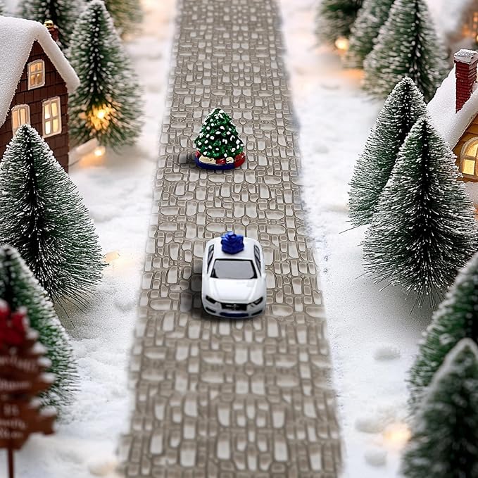 Iceyyyy 4 Pcs Christmas Village Cobblestone Road-39 x 3.5 Inch Cuttable Christmas Village Landscape Road-Miniature Xmas Villages Accessories for DIY Home Garden Street Landscape Decorations
