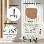 Inspirational Christian Desk Decor, Be Still And Know That I Am God Wildflower Sign, Desk Decorations For Office Home Living Room Bathroom, Eucalyptus Shelf Decor, Wooden Plaque With Stand (08)