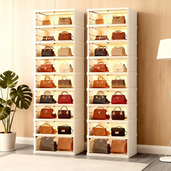 Elayce Nine-Layer Shoe Rack, Foldable Storage Box, Transparent Magnetic Door, no Installation Required, entryway Closet in White