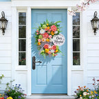 Spring Summer Wreaths for Front Door 24 Inch, Half Moon Wreath with Peony, Rose & Dalia, Outdoor Spring Wreaths for Front Door Outside, Summer Wreath for Front Door Farmhouse Welcome Sign Door Decor