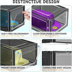 6 Pack Hat Organizer Box, Stackable Clear Baseball Caps Holder Box Containers with Magnetic Door for Hats Snapback Cap Storag, Hat Rack Display Case, Holds 8 Hats Each (Black)