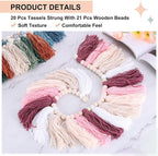 MECCANIXITY Bohemian Yarn Tassel Garland with Wood Beads,3.9Ft Brown Terracotta Fall Wall Hanging Tassels Banner Western Room Decor for Bedroom Office Nursery Classroom Party Decorations