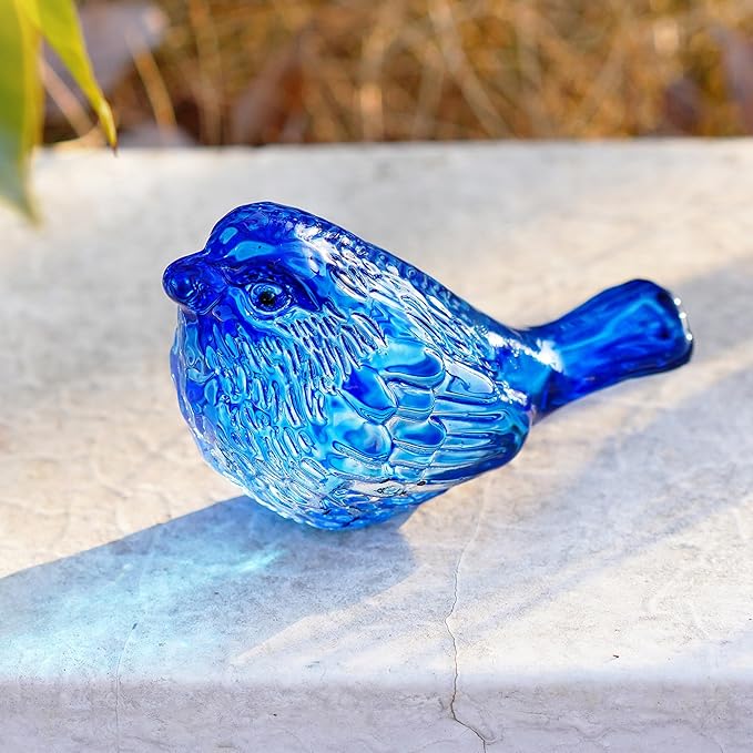 H&D HYALINE & DORA 3" Blue Glass Bird Figurine Miniature Blown Glass Birds Bird Gifts for Bird Lovers Women Men Animals Collectible Figurines for Desk Table Decor(Set of 2)