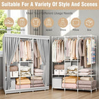 Portable Closet for Hanging Clothes 67 Inch Wide Large Capacity Portable Wardrobe Closet with Cover, Storage Shelves and 3 Hanging Rod, Gray Wardrobe Closet Easy to Assemble and Strong