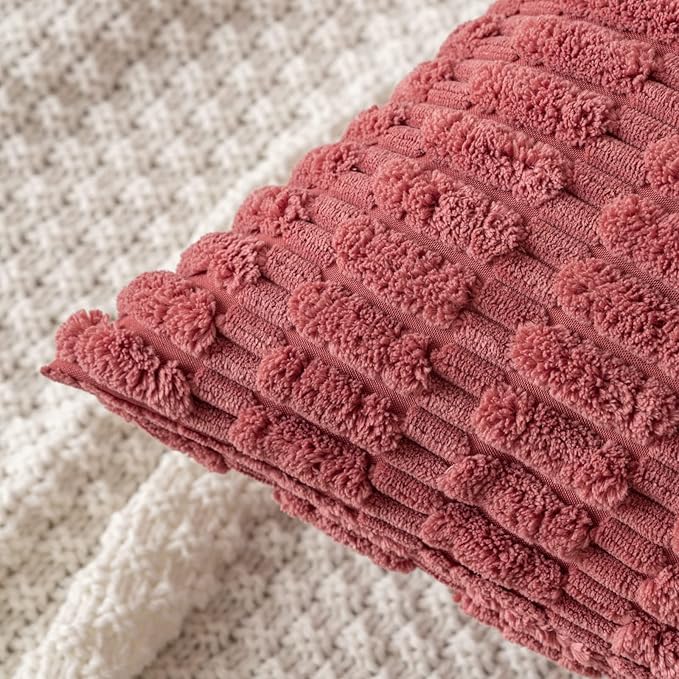 MIULEE Pack of 2 Corduroy Decorative Throw Pillow Covers 18x18 Inch Soft Boho Striped Pillow Covers Modern Farmhouse Home Decor for Sofa Living Room Couch Bed Cranberry Red