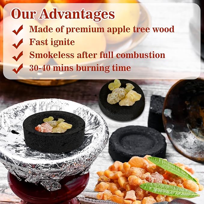MAQIHAN 100PCS Incense Charcoal Briquettes - Charcoal Tablets Incense Burner Charcoal Burning Discs Resin Burner Grilling Quick Light Natural Charcoal Instant Fire Coals Supplies