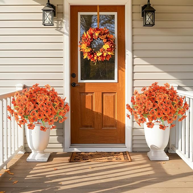 MACTING Artificial Fall Flowers for Outdoors 6 Bundles Faux Mums Outdoor Plants Fake Silk Flowers UV Resistant No Fade for Planters Front Door Porch Patio Home Indoor Outside Autumn Thanksgiving Decor