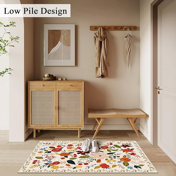 U'Artlines Indoor Door Mat Entrance Rug 2'x3'Soft Non Slip Machine Washable Floral Small Area Rug Carpet for Entryway Kitchen Bathroom Bedroom Beige