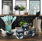 13.4 Inch Farmhouse Vintage Truck Decor with 20 Magnets Rustic Home Sweet Home Table Centerpieces Interchangeable Seasonal Holiday Decor Large Metal Pickup Truck Spring Garden Planter, Black