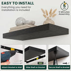 Floating Shelves for Wall 32 in x 9.3 in Deep, Wall Mounted Rustic Wood Shelf with Invisible Brackets for Storage & Display, Living Room Bedroom Bathroom, Black, 2 Pack