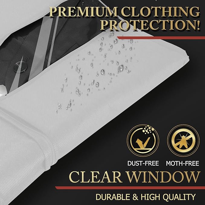 5 Pack 40-inch Suit Bag Garment Bag for Travel and Storage, Garment Bags for Hanging Clothes with Zipper and Visible Transparent Window, White