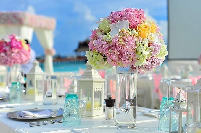 WGVI Quality Thick Weighted Tall Clear Cylinder Glass Vases, 4" W x 14" H, Flower Arrangement Floating Candle Holders Wedding Centerpieces Floral Container Home Decor, Bulk Wholesale, 6 Pcs