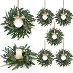 6 Pcs Artificial Summer Olive Wreaths Greenery Wreath Mini Green Kitchen Cabinet Wreaths Spring Wreath for Front Door Porch Wall Window Farmhouse Wedding Decoration