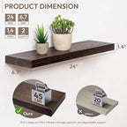Marsmiles 24 inch Floating Shelves for Wall Solid Elm Wood Shelves|Rustic Wall Shelves with Invisible Heavy-Duty Bracket for Bathroom Living Room Kitchen|Walnut, 2 Pack