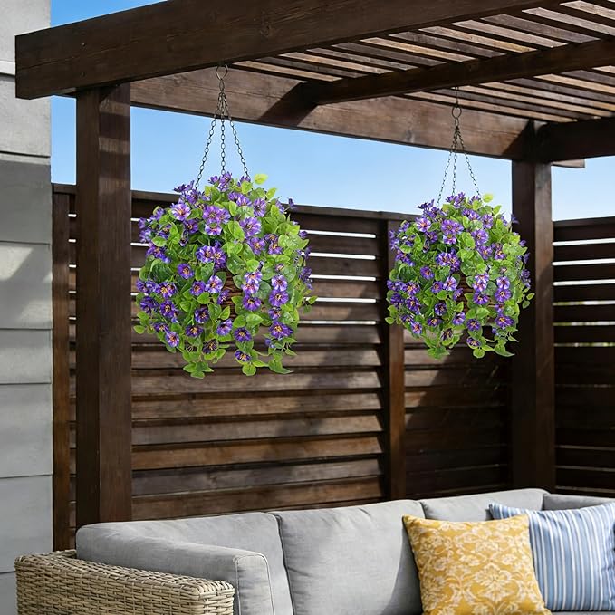 Fake Artificial Flowers Hanging for Outdoors Decor, 2 Bundles UV Resistant Faux Silk Flowers for Planters Porch Patio Window Yard Balcony Fence Decoration