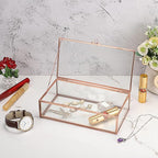Hipiwe Glass Keepsakes Display Box Jewelry Organizer Box with Lid Decorative Glass Box Clear Rectangle Storage Box for Trinket Perfume Collection Gift for Birthday Anniversaries,Rose Gold Large