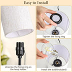 SIBRILLE Table Lamp for Bedroom, Dual Light Nightstand Lamp with Fabric Shade & Ceramic Carved Night Light Base, Individual Controls Bedside Lamp for Living Room, 8W LED Bulb Included