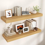 Venusmiles Floating Shelves for Wall, 40" W x 12" D x 2" H, 2 Pack of Long Wall Mounted Engineered Wood Shelves with Invisible Brackets for Living Room, Bedroom, Bathroom, Kitchen Decor, Oak