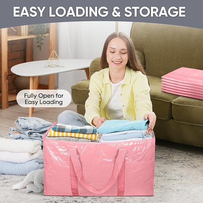 TICONN 4 Pack Extra Large Moving Bags Heavy Duty with Zippers & Carrying Handles, Durable Storage Bags Moving Boxes for Closet Organizers and Storage (4 Pack, Coral)