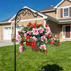 Artificial Flowers for Outdoors Indoors,3 Bunches Fake Hibiscus with Hanging Basket Foam Realistic UV Resistant Silk Flower Leaves,Faux Plant for Outside Home Patio Garden Poch Decor(Red,Pink)