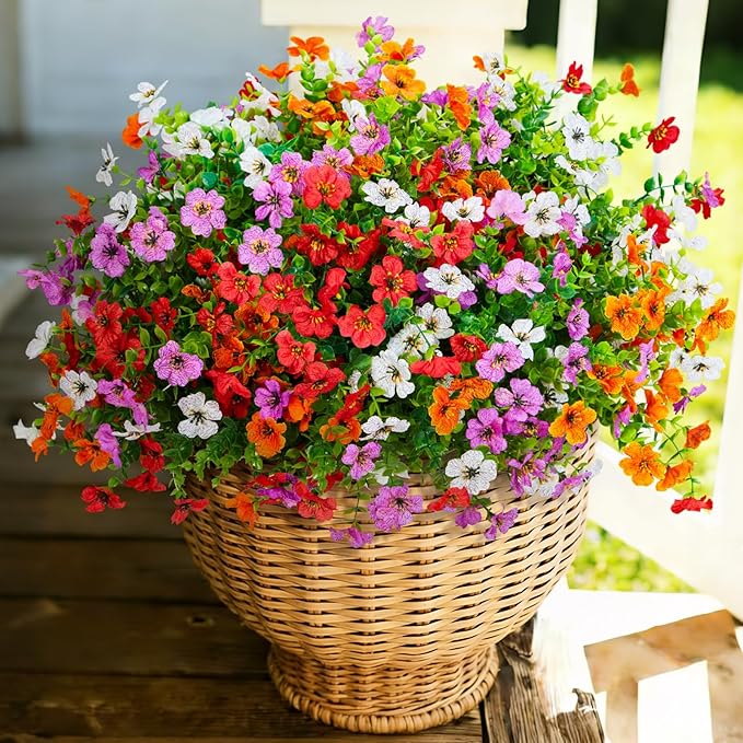 Fake Artificial Flowers for Outdoors Faux Plants Outside Indoor,UV Resistant Realistic Silk Daisy for Home Patio Garden Back Yard Front Poch Decor Spring Summer(12 Bunches,4 Multi Colors)