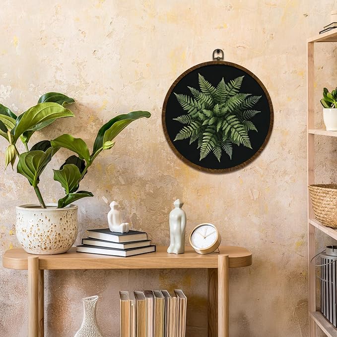 Vintage Botanical Wall Art Decor, Boho Wildflower Ferns Plants Canvas Prints Round Wall Art, Retro Wall Hanging Door Artwork Decor for Farmhouse Bedroom Living Room Gallery 10x10in(MG08)