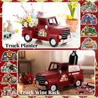 Threehoney Farmhouse Truck Decor 12.2 Inch Vintage Red Metal Truck with 16 Magnet Patriotic Table Decoration Summer Centerpieces for Home Kitchen 4th of July Holiday Interchangeable Seasonal Decor