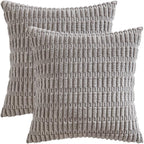MIULEE Pack of 2 Corduroy Decorative Throw Pillow Covers 12x12 Inch Soft Boho Striped Pillow Covers Modern Farmhouse Home Decor for Sofa Living Room Couch Bed Light Grey