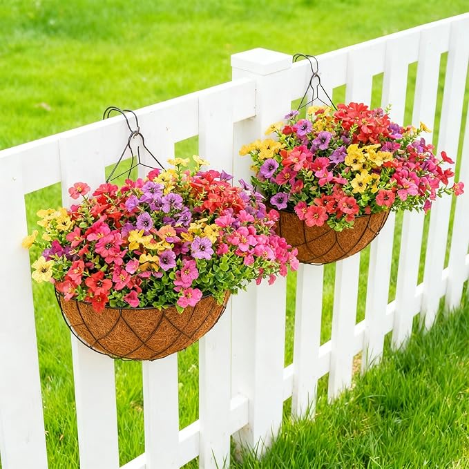 24 Bundles Artificial Flowers for Outdoor Realistic Faux Flower Spring Summer Garden Home Decoration, Hanging Daisy with Eucalyptus Leaves Fake Plants Greenery Balcony Porch Patio Front Door Decor