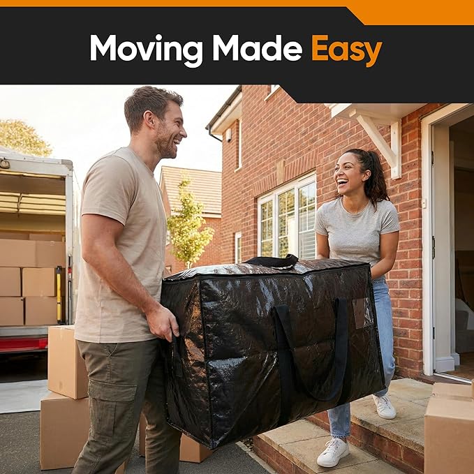 HOLDN’ STORAGE 10-Pack Moving Bags, Extra Large Storage Totes with Zipper Lids, Heavy-Duty Reusable for Clothes, Bedding, Books, 45 Gallons Each