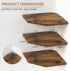 Fun Memories Corner Shelf Wall Mount, Floating Corner Shelves, Set of 6 Corner Wall Shelf Organizer, Rustic Wood Wall Storage Display Shelves for Living Room Bedroom Bathroom Kitchen, Rustic Brown