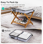 Smuxee Fully Assembled Honey Luggage Racks Pack of 2, Upgraded Bamboo Foldable Suitcase Stand with 5 Nylon Straps, Luggage Holder with Shelf for Guest Room Bedroom Hotel