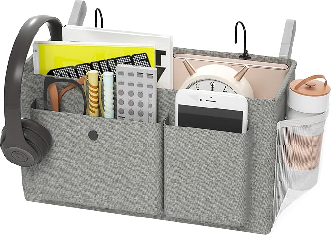 Edudif Bedside Caddy Bedside Organizer with Fixed Straps & Water Bottle Holder, Bunk Bed Caddy ideal for Home, Dorm, Hospital, Crib, Versatile Bedside Storage Solution