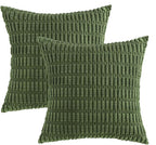MIULEE Pack of 2 Spring Corduroy Decorative Throw Pillow Covers 18x18 Inch Soft Boho Striped Pillow Covers Modern Farmhouse Home Decor for Summer Sofa Living Room Couch Bed Moss Green