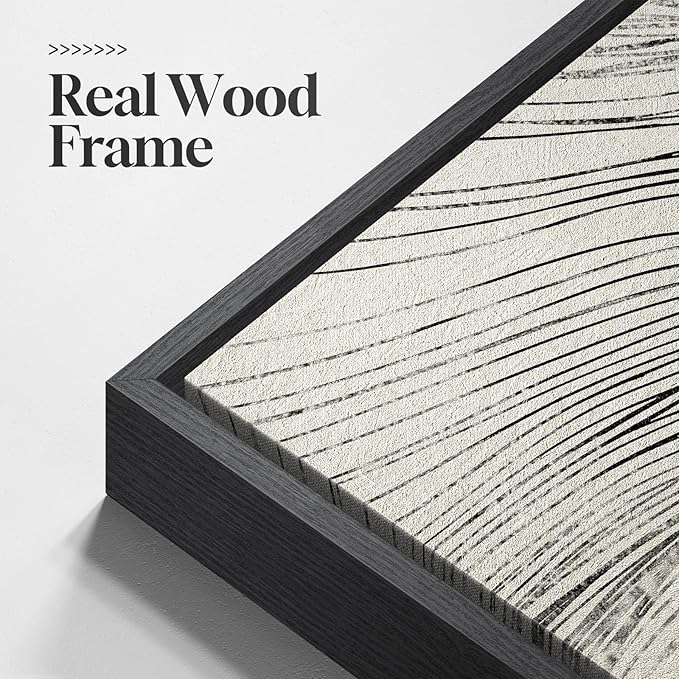 Large Framed Neutral Modern Abstract Wall Art, 3 Piece Black and Beige Canvas Prints Paintings Artwork for Walls, Minimalist Line Pictures for Living Room Hallway Office Wall Decor -Total 30x60 Inch