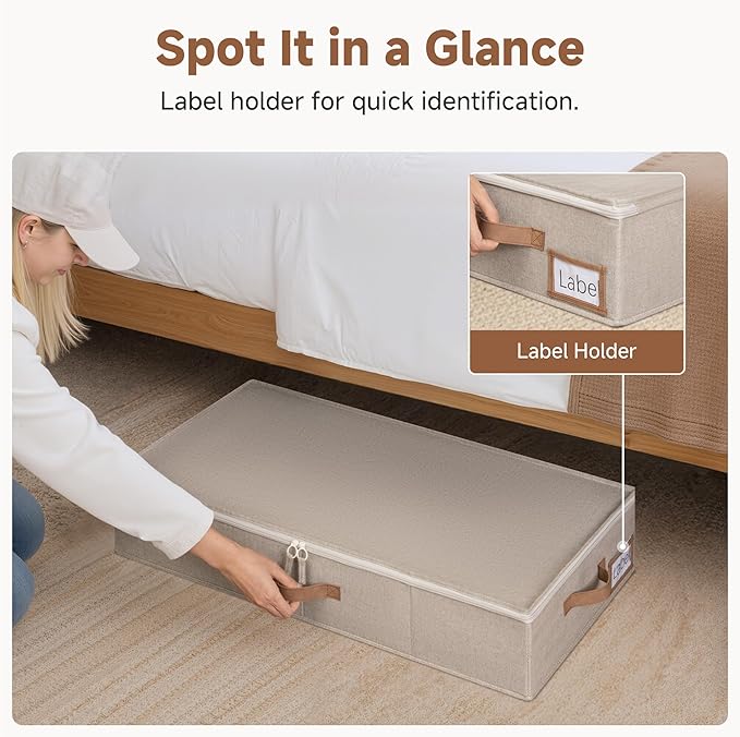 StorageWorks Underbed Storage Containers with Lids, 2-Pack 6" Low Profile Under Bed Organizers for Clothes, Bedding and Sweaters, 53L Large Fabric Storage Bins, Foldable Space Saving, Taupe