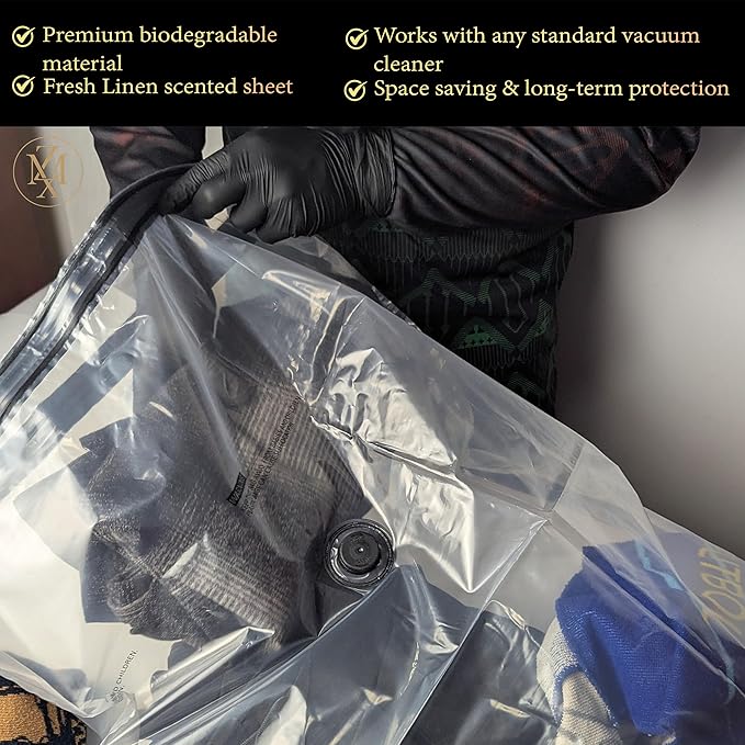 Vacuum Storage Bags 8 Pack with Hand Pump – Space Saver Compression Bags for Clothes, Bedding, Travel & Home Storage